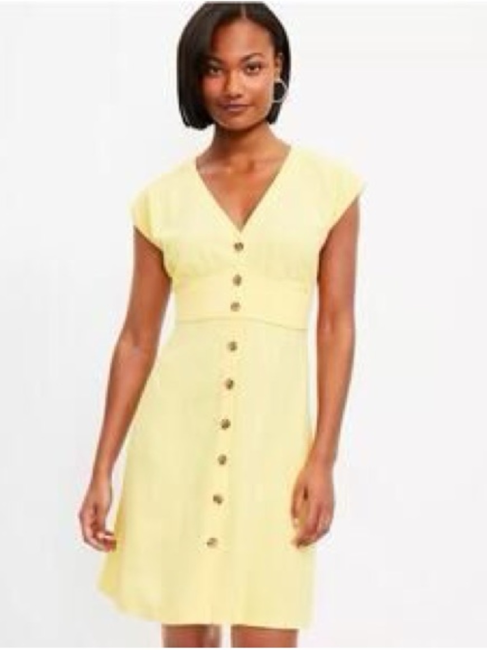 Ann Taylor LOFT Cap-Sleeve Button-Front Yellow Dress